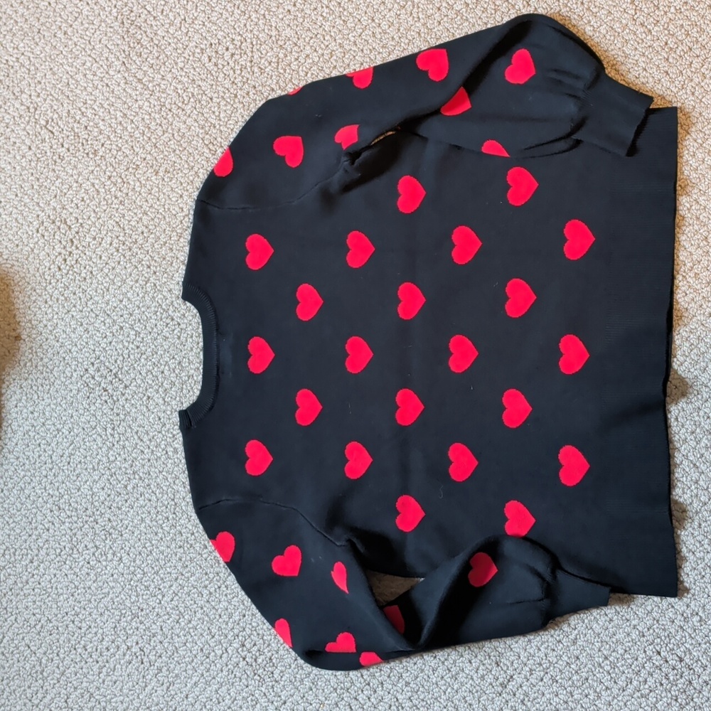 Black Sweater With Red Hearts Marled Crew Neck Long Sleeve Queen Of Hearts - Picture 6 of 8